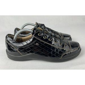 Finn Comfort Soho Sneakers Black Patent Leather Print Lace Up Women’s EU 42